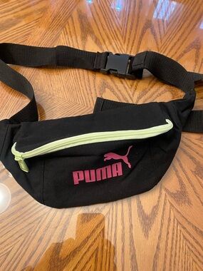 Puma Black Belt Bag with Pink Logo and Lime Zipper
